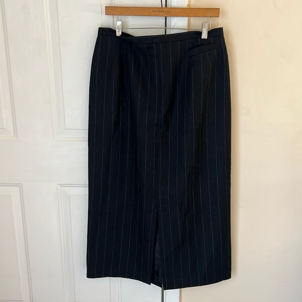 Vintage Harve Benard Charcoal Gray Pin Striped Pencil Skirt Wool Size 16